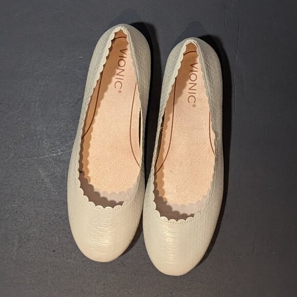 Vionic Julietta Ballet Flats Snake Embossed Cream 8 NEW - Picture 6 of 10